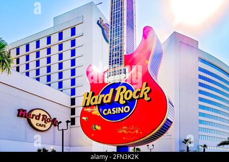 Hard Rock Hotel and Casino is pictured, May 8, 2021, in Biloxi, Mississippi. Hard Rock Hotel and Casino was founded in Las Vegas in 1995. Stock Photo