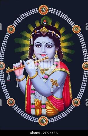 lord krishna festival hinduism culture mythology illustration Stock Photo