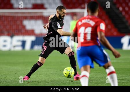 Granada, Spain. 13th May, 2021. Real Madrid player Karim Benzema seen in action during the La Liga Santander match between Granada CF and Real Madrid at Estadio Nuevo Los Carmenes.(Final Score; Granada CF 1:4 Real Madrid) Credit: SOPA Images Limited/Alamy Live News Stock Photo