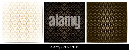Set of abstract geometric seamless pattern with golden polygonal.Luxury of black and gold background.Design for decorative,wallpaper, clothing Stock Vector