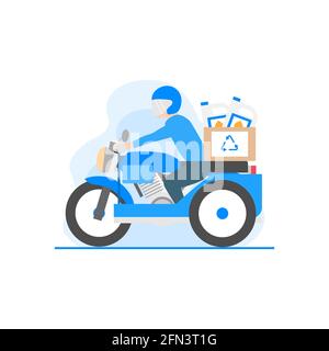 A flat illustration of a person riding motorized rickshaw while carrying recycle products vector Stock Vector