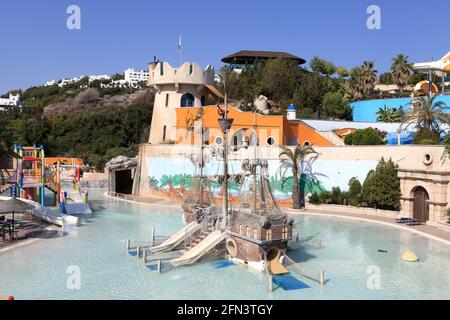 The piratic ship in a water park, Greece Stock Photo