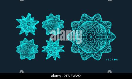 Crystal. Object with connected lines and dots. Molecular grid. 3d futuristic technology style for chemistry and science. Vector illustration. Stock Vector