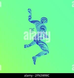 Jumping man. Freedom concept. 3d vector Illustration. Wire connection to virtual reality. Stock Vector
