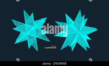 Crystal. Object with connected lines and dots. Molecular grid. 3d futuristic technology style for chemistry and science. Vector illustration. Stock Vector