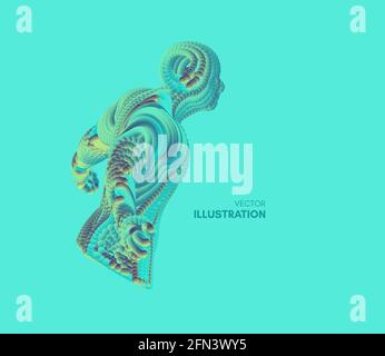 Artificial intelligence. Technology and engineering concept. 3d model of man. Vector illustration. Wire connection to virtual reality. Stock Vector