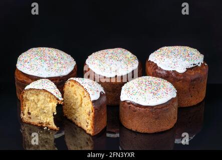 Paska, traditional eastern European easter celebration sweet bread with white frosting on top. Stock Photo