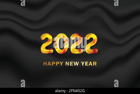 3D golden 2022 holiday decoration on grey background. Merry Christmas or happy new year design. Greeting vector card, banner, celebration concept with Stock Vector