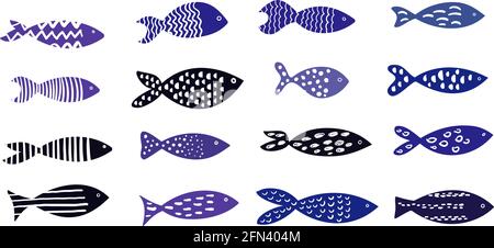 Hand-drawn fish with ornaments pattern. Vector Stock Vector