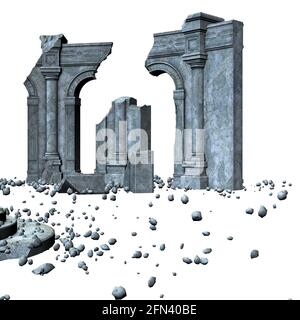 Abstract ruined ancient building, 3d digital rendered illustration ...