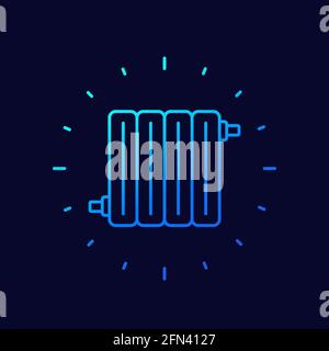 Heating battery or radiator line icon on dark Stock Vector