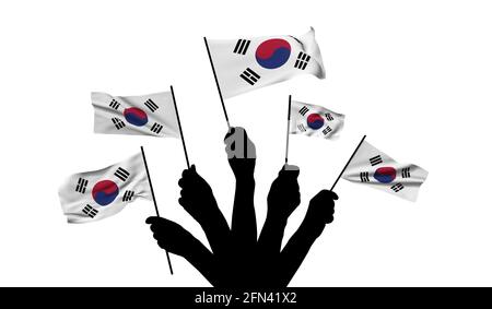 South Korea national flag being waved. 3D Rendering Stock Photo