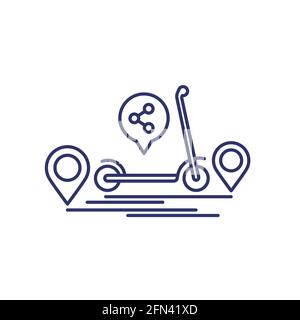 kick scooter sharing line icon on white Stock Vector
