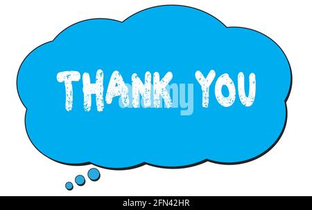 THANK  YOU text written on a blue thought cloud bubble. Stock Photo