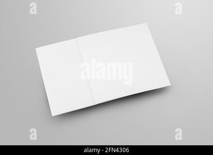 Closed tri-fold blank template with realistic shadows, square business brochure, for presentation design. Mockup standard booklet, stacked on top of e Stock Photo