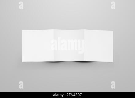 Square white trifold blank white cover mockup, back view, standard open brochure, for design presentation. Business booklet roll fold template with re Stock Photo