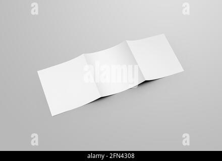 Square booklet open page template, blank white roll fold brochure with realistic shadows, business catalog, for design presentation. Mockup of corpora Stock Photo