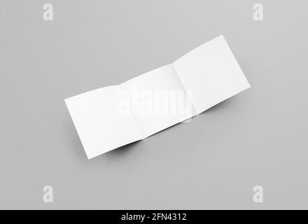 Template for square business brochure, open blank trifold, inside view, for presentation design. Mockup of a white standard booklet with realistic sha Stock Photo