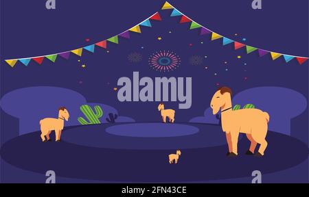 animals are playing together in the evening during Christmas Stock Vector