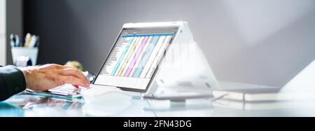 Electronic Spreadsheet Software On Analyst Or Auditor Laptop Stock Photo