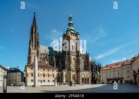 Gothic St. Vitus Cathedral within the Prague Castle complex,Czech Republic.Most important famous monument in city.Spiritual historical symbol of Czech Stock Photo