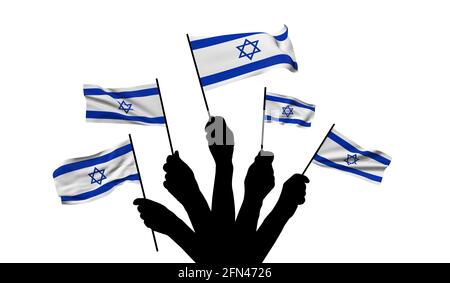 Israel national flag being waved. 3D Rendering Stock Photo