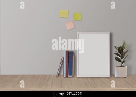 Frame or Poster mock up in living room and with postit with white walls. Modern and floral concept Stock Photo