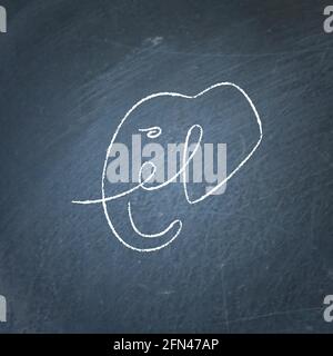 Elephant head sketch drawing on chalkboard. Animal logo in continuous line style. Vector illustration. Stock Vector