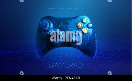 Low poly gamepad 3d abstract vector illustration. Polygon vector wireframe concept on blue background. Stock Vector