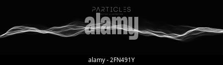 Flowing particle waves. Music abstract tech background. Vector sound wave technology background. Equalizer for music, showing audio waves with music Stock Vector