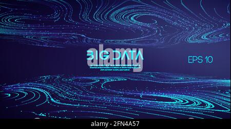 Industry cyber complex big data sound visulization. Abstract Big Data Flow Background. Stock Vector