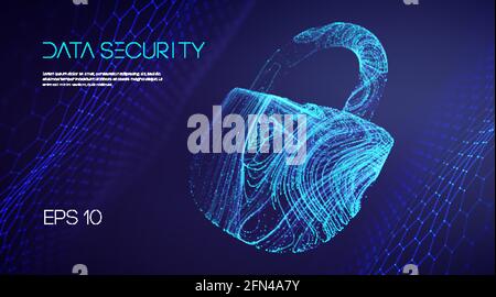 Information technology cyber security. IT teamwork cloud email data protection. Vector illustration. Network security protection lock. Stock Vector