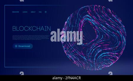 Digital currency technology concept. Vector illustration of block chain internet development. Blockchain cryptocurrency web landing page. Stock Vector