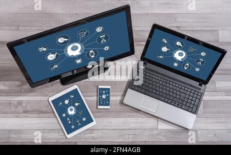 Time management concept shown on different information technology devices Stock Photo