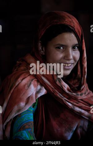 Smara refugee camp, near Tindouf, Algeria. Ibila, a young Sahrawi woman, in her family's tent. Stock Photo