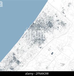 Satellite view of the Gaza Strip North side. Streets housing and borders of the Palestinian territories with Israel. Political map. Gaza city. Vector Stock Vector