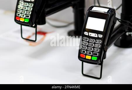 Active pos terminal on white backgrond Stock Photo