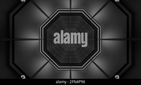 Monochrome geometric tunnel 4K UHD 3D illustration Stock Photo