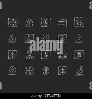Different types of fabric feature chalk white icons set on black background Stock Vector