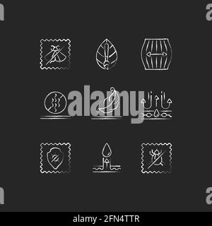 Different types of fabric feature chalk white icons set on black background Stock Vector