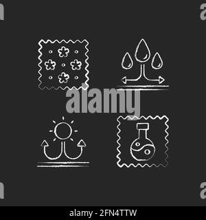 Fabric features chalk white icons set on black background Stock Vector
