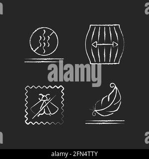 Textile qualities chalk white icons set on black background Stock Vector