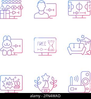 Broadcast services gradient linear vector icons set Stock Vector