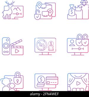 Broadcasting services gradient linear vector icons set Stock Vector