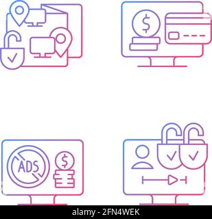 Broadcasting services gradient linear vector icons set Stock Vector