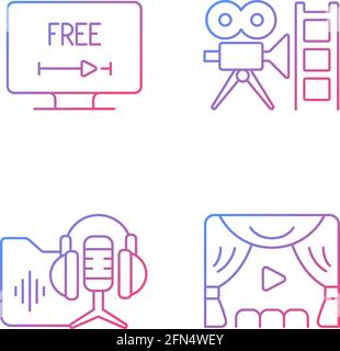 Streaming services gradient linear vector icons set Stock Vector