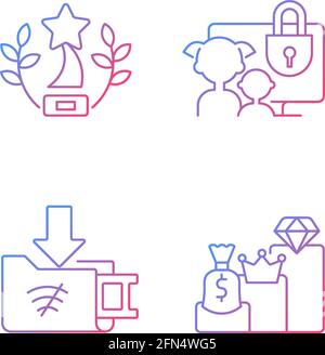Broadcast services gradient linear vector icons set Stock Vector