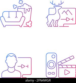 Broadcasting services gradient linear vector icons set Stock Vector