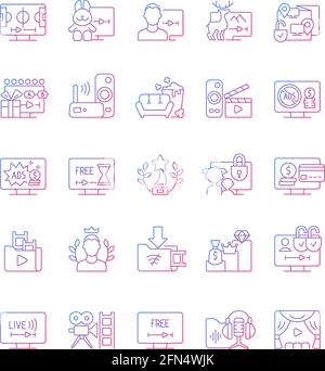 Streaming services gradient linear vector icons set Stock Vector