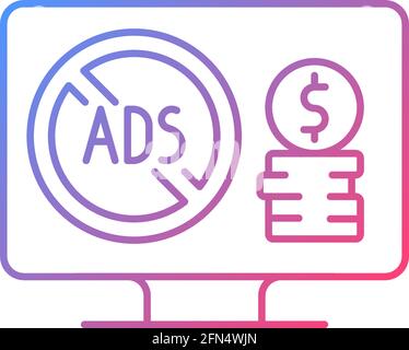 Ad-free subscription plan gradient linear vector icon Stock Vector